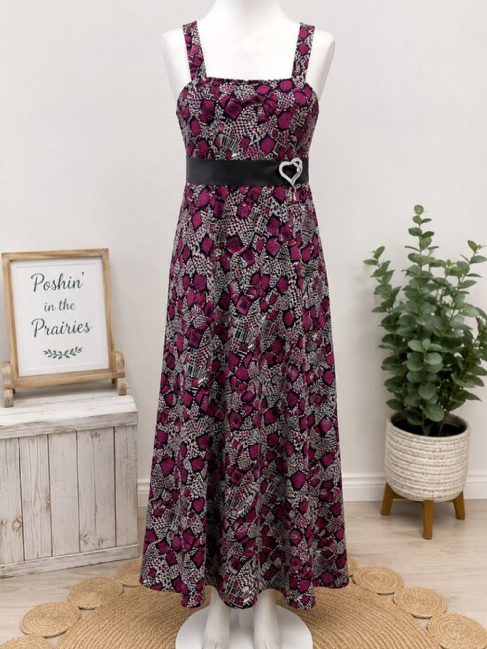 💖 Pink & Black Geometric Maxi Dress | Approx. XS/S 💖